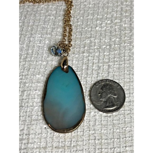 Charming Charlie Denim Blue 2" Long Stone on Gold Tone Chain Necklace - 28" - Picture 3 of 8
